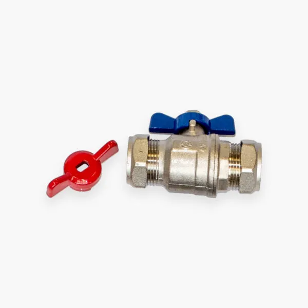 [516922] 22mm Comp Straight Butterfly ISO Valve (Blue/Red)